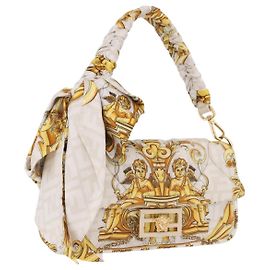 FENDI Zucca Canvas Mamma Baguette Bag Nylon FENDACE Beige Gold Auth 202905SAM Tasche