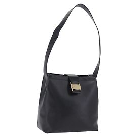 Borsa a tracolla Salvatore Ferragamo Vala in pelle nera e oro Auth ka6109