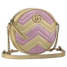 Borsa a tracolla con catena GUCCI GG Marmont in pelle oro rosa 550154 Auth ka6138A