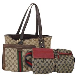 GUCCI GG Canvas Supreme Sherry Line Waist Clutch Tote 3 Set Beige Auth 202333