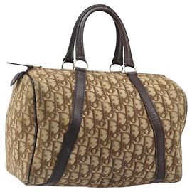 Borsa Boston Christian Dior Trotter Canvas Beige Gold Auth 200492