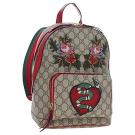 GUCCI GG Supreme Web Sherry Line Rucksack PVC Beige Gold 427042 Auth 200331M