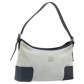 LOEWE Schultertasche Suede Light Blue Silver Auth 202960A