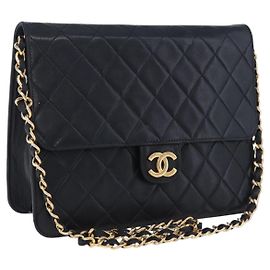 Borsa a tracolla CHANEL Matelasse con catena in pelle d'agnello Navy Gold CC Auth 200577V
