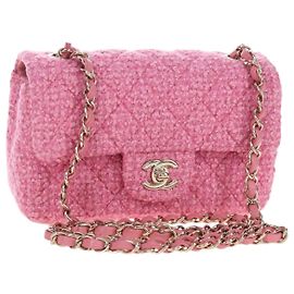 Borsa a tracolla CHANEL Chain Matelasse 20 Tweed Pink Gold CC Auth BA15644SM