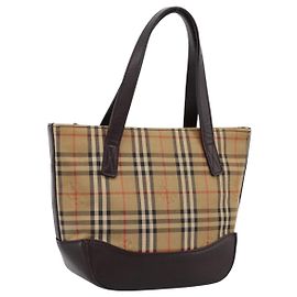 Borsa a mano BURBERRY Nova Check Canvas Beige Gold Auth 202661