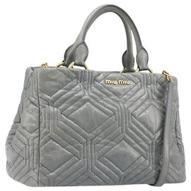 Borsa Miu Miu Vitellolux in pelle 2way Grigio Tono Oro Auth 202588V