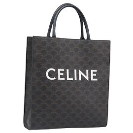 Céline Bolsa de Mão CELINE Macadam Vertical Cabas PVC Couro Marrom Tom Dourado Auth 202827A