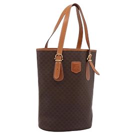Céline CELINE Macadam Canvas Tote Bag PVC Leder Brown Gold Auth 201267V