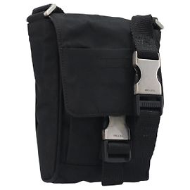 PRADA Schultertasche Nylon Schwarz Silber Auth 197869