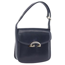 Sac à épaule GUCCI en cuir bleu marine et doré Auth 201158