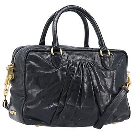 Borsa Miu Miu Vitellolux Matelassé in pelle 2way Nero Tono Oro Auth 202629V