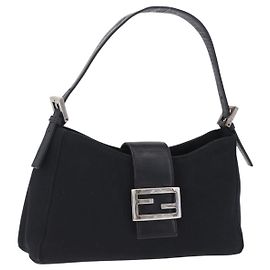 FENDI Mamma Baguette Schultertasche aus Baumwolljersey Schwarz Silber Auth 203020V