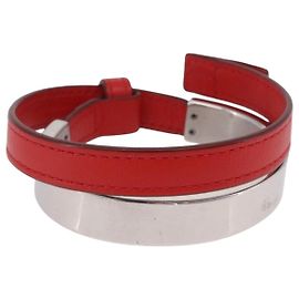 Bracelete LOEWE em couro vermelho prata autêntico 203313A