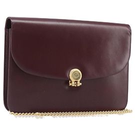 Borsa a tracolla con catena Christian Dior in pelle Bordeaux Gold Auth BA15709