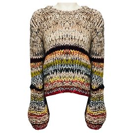 Stella Mc Cartney Camisola de malha em alpaca e lã com riscas multicoloridas bege Stella McCartney