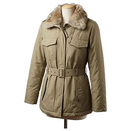 Parka Woolrich da donna con bordo in pelliccia, Kaki