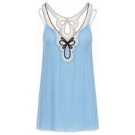 Alberta Ferretti Mini Abito in Seta Azzurro Pallido Ricamato