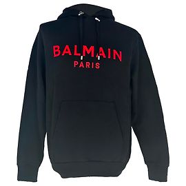 Felpa con cappuccio Balmain con stampa logo in cotone nero