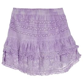 Loveshackfancy Adelia Minirock mit Stufen in lila Baumwolle