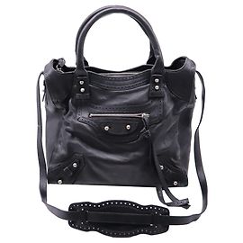 Borsa Balenciaga Riva City Tote Bag in pelle di agnello nera
