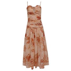 Abito midi senza spalline Cascadian di Zimmermann in cotone color pesca