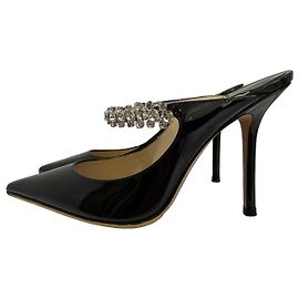 Jimmy Choo Bing 100 Lackleder Mules Schwarz mit Strass