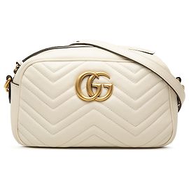 Gucci Borsa a Tracolla Small GG Marmont in Pelle Matelassé Bianca