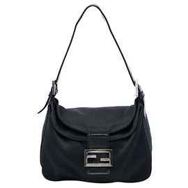 Sac à épaule Fendi à double rabat en néoprène noir