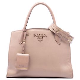 Sac Tote Prada Monochrome à poignée supérieure en cuir Saffiano marron taille Medium