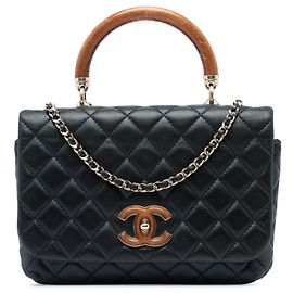 Chanel Knock on Wood Satchel aus schwarzem gestepptem Lammleder