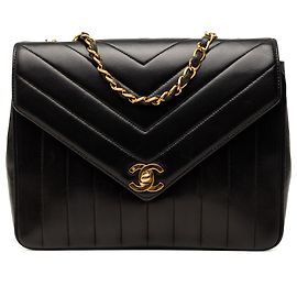 Chanel Black Small Chevron Lambskin Envelope Flap