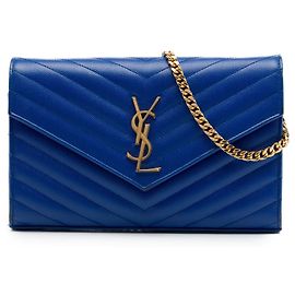 Autre Marque Cartera sobre con cadena Saint Laurent Blue Grain De Poudre Chevron Monogram