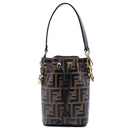 Bolsa Bucket Fendi Mon Tresor em couro gofrado Mini FF 1974 Castanho
