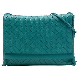 Bottega Veneta Borsa a tracolla BV Fold in Nappa Intrecciato blu Medium