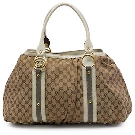 Sac Tote Gucci en toile GG beige avec G entrelacés