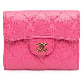 Chanel Pink CC Quilted Caviar Kompakte Klappenbrieftasche