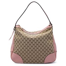 Bolsa de Ombro Gucci Bree em Lona GG Bege