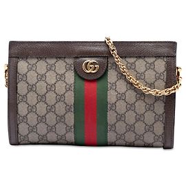 Gucci Beige Small GG Supreme Web Ophidia Chain Crossbody