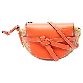 Bolsa Tiracolo Mini Gate em ráfia bege LOEWE