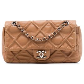 Chanel Brown CC Quilted Calfskin Embossed Stitch Flap