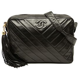 Chanel Black CC Chevron Lambskin Tassel Crossbody