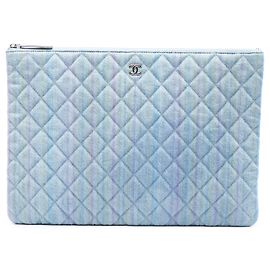 Clutch Chanel Blue Large Quilted Denim O Case