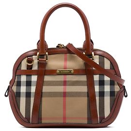 Burberry Bridle Orchard Satchel aus braunem House Check Canvas mit Lederbesatz Small