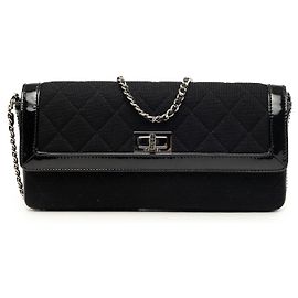 Chanel Black Quilted Jersey and Patent Trimmed Reissue 2.55 East West Flap