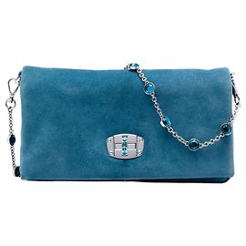 Borsa Satchel Miu Miu in camoscio blu con catena di cristalli