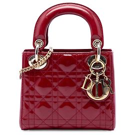 Autre Marque Dior Red Mini Patent Cannage Lady Dior