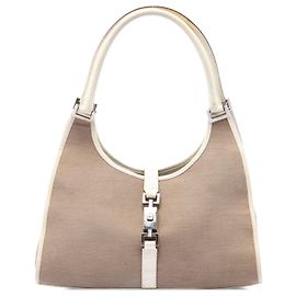 Gucci Jackie Bardot Schultertasche aus braunem Canvas