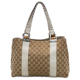 Sac cabas Gucci Beige Medium GG Canvas Bamboo Libeccio