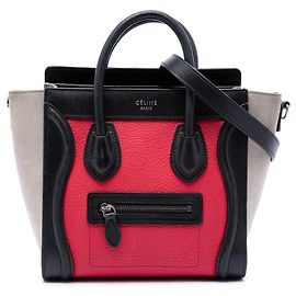 Céline Celine Nano Luggage Tote Tricolor aus Nubukleder und Kalbsleder Rot